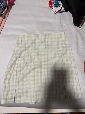 Brandy Melville Light Green Plaid Mini Skirt